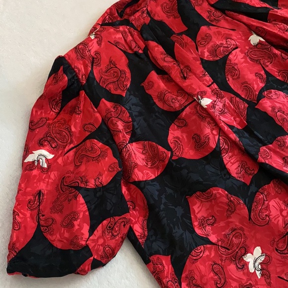 {VTG} Saint Romei | Silk Floral Open Front Tie Puff Sleeve Kimono Tunic Top 8 - Picture 14 of 16